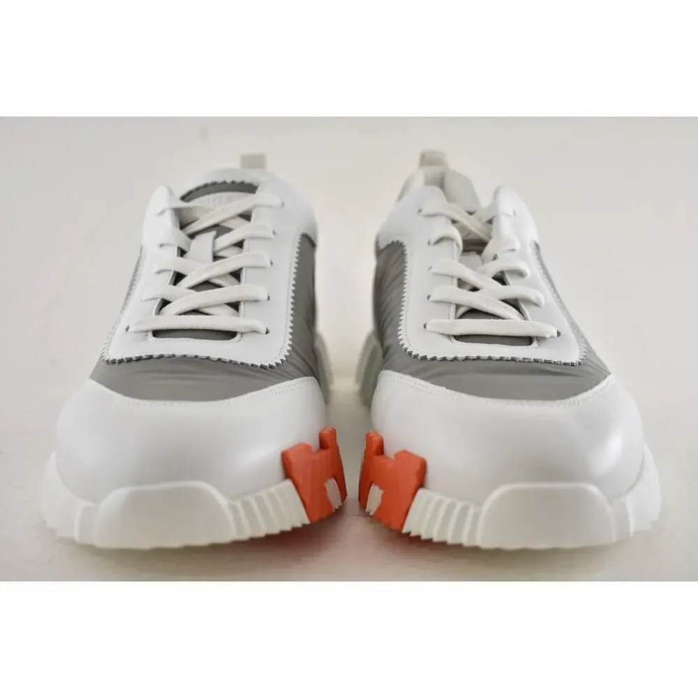 Hermes Mens Bouncing Sneaker Etoupe Blanc White Grey H Logo Lace Up Flat 44 11 - Picture 11 of 16